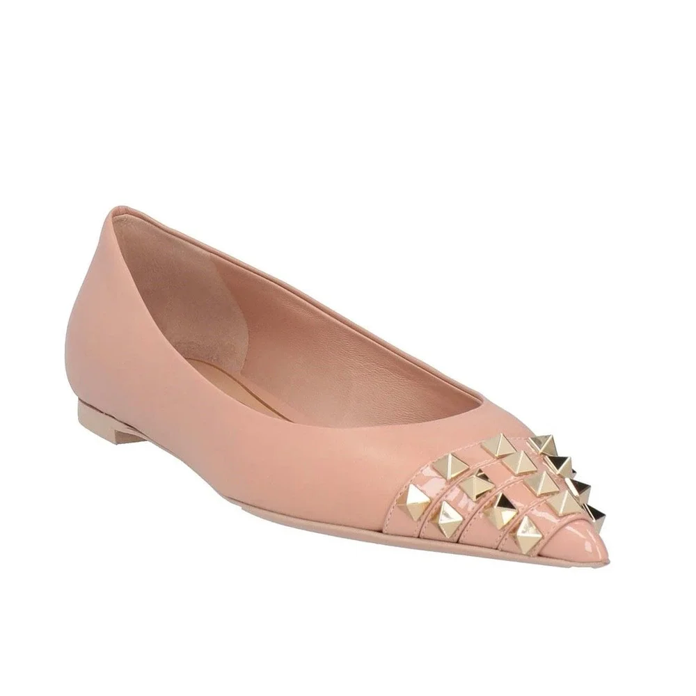 Valentino Garavani Nude Bicolor Rockstud Alcove Ballet Flats 36